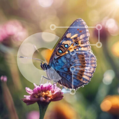 Intra Συλλεκτικό Ξύλινο Παζλ Plywood  4mm - Μπλε πεταλούδα στα ροζ λουλούδια Σε Ξύλινο Κουτί - Διαστάσεις: 10x10 cm – 25 κομμάτια - Image 1