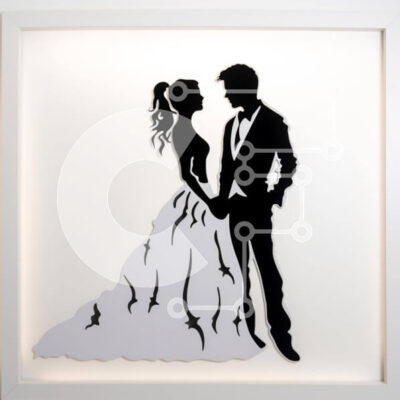 Intra Συλλεκτικό Ξύλινο Παζλ Plywood  4mm - Σιλουέτα νύφης και γαμπρού με φτερά Σε Ξύλινο Κουτί - Διαστάσεις Puzzle: 10x10 cm – 25 κομμάτια - Image 1