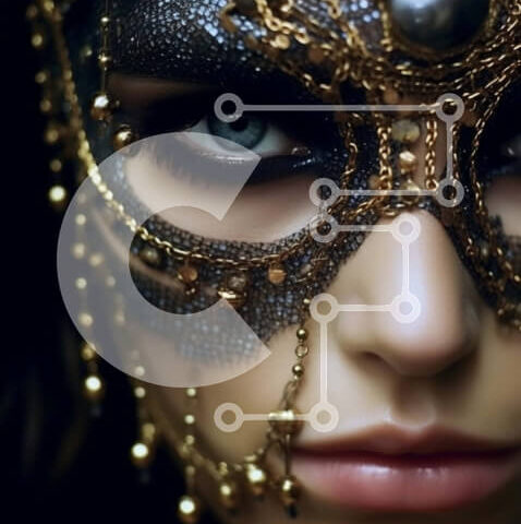 Intra Συλλεκτικό Ξύλινο Παζλ Plywood  4mm - Γυναίκα που φορά χρυσή και μαύρη μάσκα μεταμφίεσης με περίπλοκες χάντρες και αλυσίδες Σε Ξύλινο Κουτί - Διαστάσεις Puzzle: 10x10 cm – 25 κομμάτια - Image 1