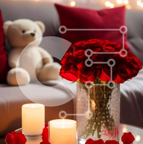 Intra Συλλεκτικό Ξύλινο Παζλ Plywood  4mm - Γιορτή του Αγίου Βαλεντίνου με τριαντάφυλλα και κεριά Σε Ξύλινο Κουτί - Διαστάσεις Puzzle: 10x10 cm – 25 κομμάτια - Image 1