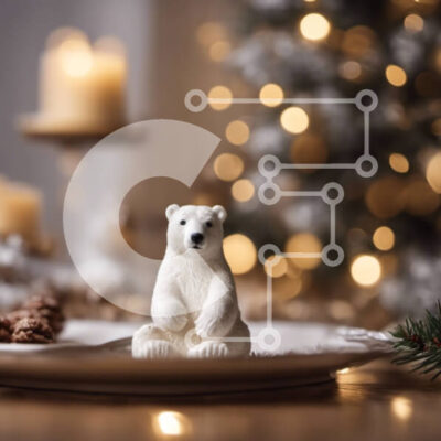 Intra Συλλεκτικό Ξύλινο Παζλ Plywood  4mm - Ειδώλιο λευκής πολικής αρκούδας με στολισμό χριστουγεννιάτικου δέντρου Σε Ξύλινο Κουτί - Διαστάσεις: 10x10 cm – 25 κομμάτια - Image 1