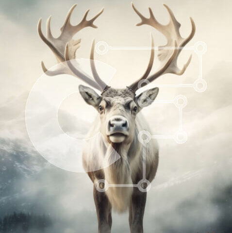 Intra Συλλεκτικό Ξύλινο Παζλ Plywood 4mm - Εκπληκτική εικόνα ενός αρσενικού τάρανδου σε μια χειμερινή χώρα των θαυμάτων Σε Ξύλινο Κουτί - Διαστάσεις: 10x10 cm – 25 κομμάτια - Image 1