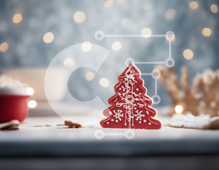 Intra Συλλεκτικό Ξύλινο Παζλ Plywood  4mm - Κόκκινο μπισκότο χριστουγεννιάτικου δέντρου με νιφάδες χιονιού και ξηρούς καρπούς Σε Ξύλινο Κουτί - Διαστάσεις: 10x10 cm – 25 κομμάτια