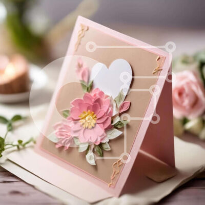 Intra Συλλεκτικό Ξύλινο Παζλ Plywood  4mm - Χειροποίητη κάρτα με ροζ λουλούδια και κερί σε ξύλινο τραπέζι Σε Ξύλινο Κουτί - Διαστάσεις: 10x10 cm – 25 κομμάτια - Image 1