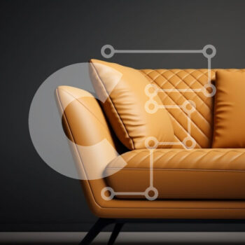 Intra Συλλεκτικό Ξύλινο Παζλ Plywood  4mm - Μοντέρνος πορτοκαλί δερμάτινος καναπές σε σκοτεινό τοίχο Σε Ξύλινο Κουτί - Διαστάσεις Puzzle: 10x10 cm – 25 κομμάτια - Image 1