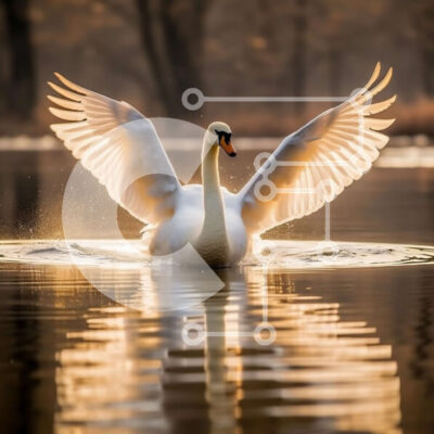 Intra Συλλεκτικό Ξύλινο Παζλ Plywood  4mm - Όμορφη εικόνα ενός κύκνου που ανοίγει τα φτερά του στο νερό Σε Ξύλινο Κουτί - Διαστάσεις: 10x10 cm – 25 κομμάτια - Image 1