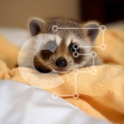 Intra Συλλεκτικό Ξύλινο Παζλ Plywood 4mm - Χαριτωμένη εικόνα ενός μωρού ρακούν κάτω από μια κίτρινη κουβέρτα Σε Ξύλινο Κουτί - Διαστάσεις: 10x10 cm – 25 κομμάτια - Image 1