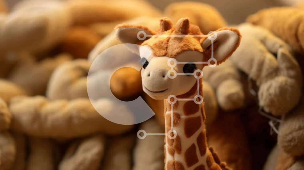 Intra Συλλεκτικό Ξύλινο Παζλ Plywood  4mm - Γεμιστό παιχνίδι καμηλοπάρδαλης ανάμεσα σε βελούδινα παιχνίδια Σε Ξύλινο Κουτί - Διαστάσεις: 10x10 cm – 25 κομμάτια