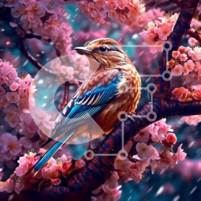 Intra Συλλεκτικό Ξύλινο Παζλ Plywood  4mm - Όμορφη εικόνα ενός μικρού πουλιού σε ένα κλαδί δέντρου με άνθη κερασιάς Σε Ξύλινο Κουτί - Διαστάσεις: 10x10 cm – 25 κομμάτια - Image 1