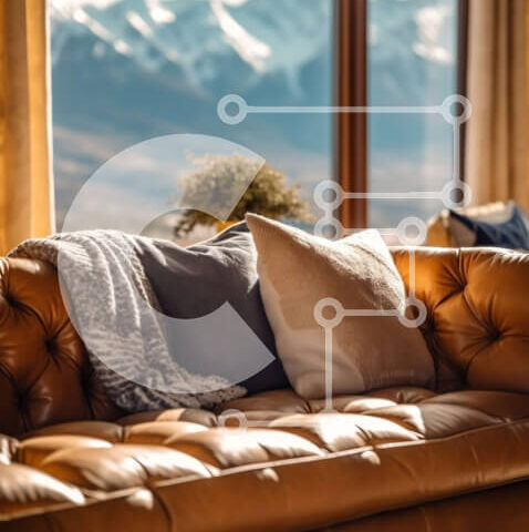 Intra Συλλεκτικό Ξύλινο Παζλ Plywood  4mm - Άνετο σαλόνι με θέα στο βουνό από καφέ δερμάτινο καναπέ Σε Ξύλινο Κουτί - Διαστάσεις Puzzle: 10x10 cm – 25 κομμάτια - Image 1