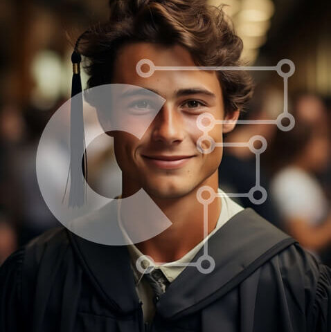 Intra Συλλεκτικό Ξύλινο Παζλ Plywood  4mm - Εικόνα ενός ευτυχισμένου νεαρού άνδρα με φόρεμα αποφοίτησης και κονίαμα Σε Ξύλινο Κουτί - Διαστάσεις Puzzle: 10x10 cm – 25 κομμάτια - Image 1