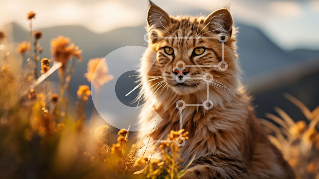 Intra Συλλεκτικό Ξύλινο Παζλ Plywood  4mm - Λυγξ στο χωράφι της ψηλής χλόης και των λουλουδιών Σε Ξύλινο Κουτί - Διαστάσεις: 10x10 cm – 25 κομμάτια