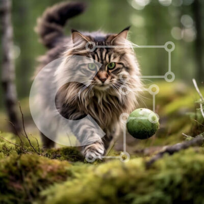 Intra Συλλεκτικό Ξύλινο Παζλ Plywood  4mm - Όμορφη εικόνα μιας μακρυμάλλης γάτας που περπατά σε ένα δάσος Σε Ξύλινο Κουτί - Διαστάσεις: 10x10 cm – 25 κομμάτια - Image 1