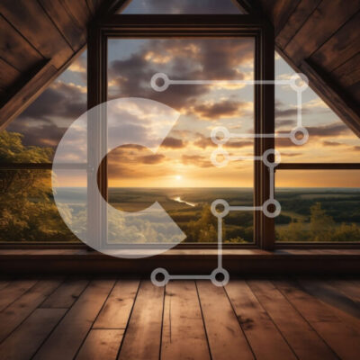 Intra Συλλεκτικό Ξύλινο Παζλ Plywood  4mm - Θέα στο ηλιοβασίλεμα από Ξύλινο δωμάτιο με μεγάλο παράθυρο Σε Ξύλινο Κουτί - Διαστάσεις Puzzle: 10x10 cm – 25 κομμάτια - Image 1