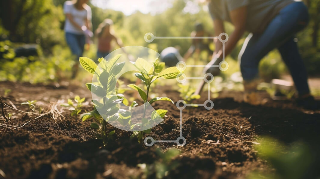 Intra Συλλεκτικό Ξύλινο Παζλ Plywood  4mm - Ομάδα ανθρώπων που φυτεύουν νέα φυτά σε έναν κήπο Σε Ξύλινο Κουτί - Διαστάσεις Puzzle: 10x10 cm – 25 κομμάτια