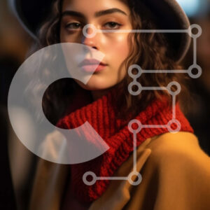 Intra Συλλεκτικό Ξύλινο Παζλ Plywood  4mm - Μοντέρνα γυναίκα στο City Runway με μαύρισμα παλτό και κόκκινο κασκόλ Σε Ξύλινο Κουτί - Διαστάσεις Puzzle: 10x10 cm – 25 κομμάτια