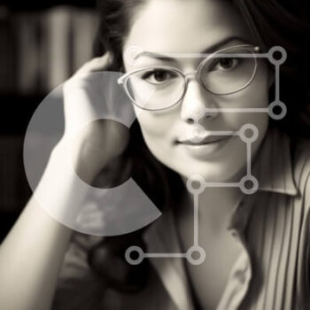 Intra Συλλεκτικό Ξύλινο Παζλ Plywood  4mm - Γυναίκα που φοράει γυαλιά που μελετά σε ένα γραφείο με βιβλία στο φόντο Σε Ξύλινο Κουτί - Διαστάσεις Puzzle: 10x10 cm – 25 κομμάτια - Image 1