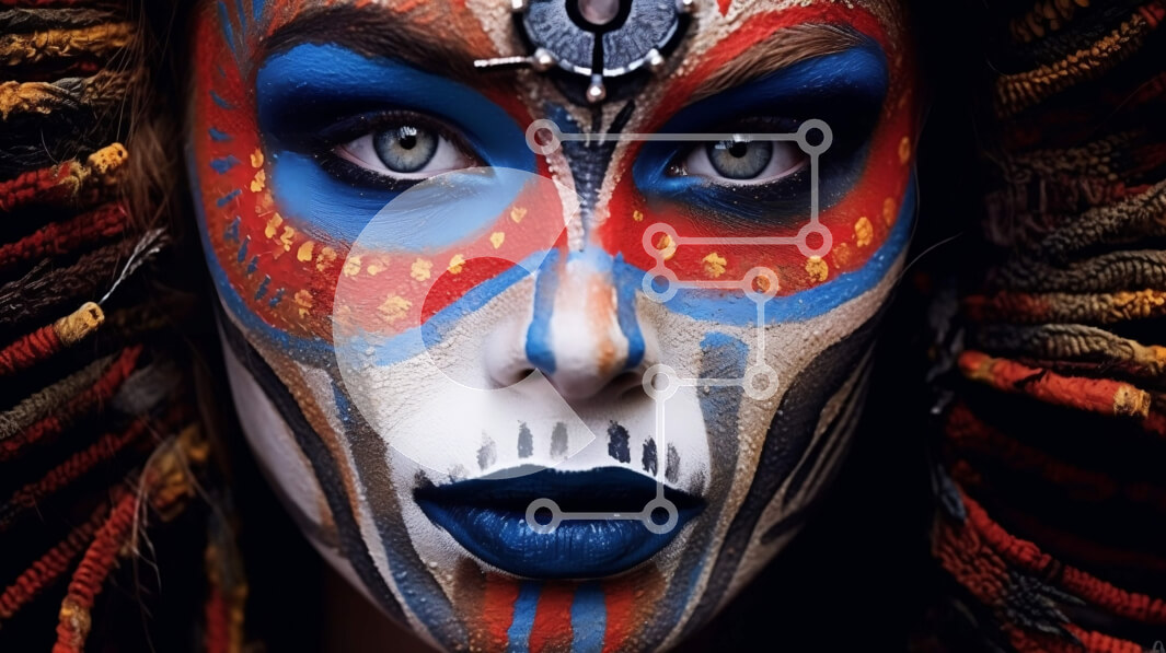 Intra Συλλεκτικό Ξύλινο Παζλ Plywood  4mm - Εκπληκτική γυναίκα με ζωηρή βαφή προσώπου και αξεσουάρ Σε Ξύλινο Κουτί - Διαστάσεις Puzzle: 10x10 cm – 25 κομμάτια