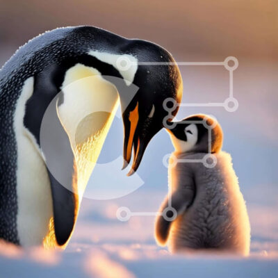 Intra Συλλεκτικό Ξύλινο Παζλ Plywood 4mm - Μητέρα πιγκουίνος που φιλά τη νεαρή γκόμενα στο χιόνι Σε Ξύλινο Κουτί - Διαστάσεις: 10x10 cm – 25 κομμάτια - Image 1