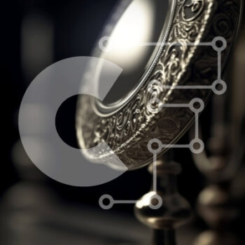 Intra Συλλεκτικό Ξύλινο Παζλ Plywood  4mm - Κομψός περίτεχνος καθρέφτης με περίπλοκες χρυσές πινελιές και παραμορφωμένη αντανάκλαση Σε Ξύλινο Κουτί - Διαστάσεις Puzzle: 10x10 cm – 25 κομμάτια - Image 1