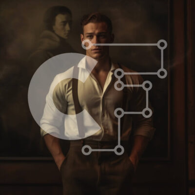 Intra Συλλεκτικό Ξύλινο Παζλ Plywood  4mm - Σοβαρός άνδρας που θαυμάζει τη ζωγραφική γυναίκας με ρέον φόρεμα Σε Ξύλινο Κουτί - Διαστάσεις Puzzle: 10x10 cm – 25 κομμάτια - Image 1