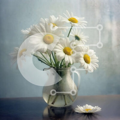 Intra Συλλεκτικό Ξύλινο Παζλ Plywood 4mm - Όμορφη εικόνα λευκών μαργαριτών σε μπλε τοίχο Σε Ξύλινο Κουτί - Διαστάσεις: 10x10 cm – 25 κομμάτια - Image 1