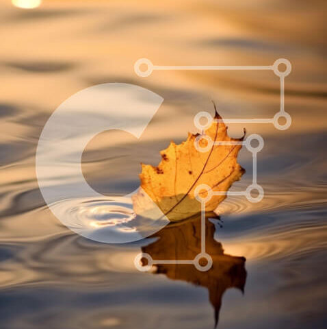 Intra Συλλεκτικό Ξύλινο Παζλ Plywood  4mm - Όμορφη φωτογραφία φύσης ενός κίτρινου φύλλου σε ήρεμο νερό στο ηλιοβασίλεμα Σε Ξύλινο Κουτί - Διαστάσεις: 10x10 cm – 25 κομμάτια - Image 1