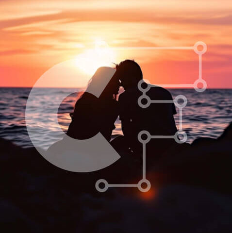 Intra Συλλεκτικό Ξύλινο Παζλ Plywood  4mm - Ζευγάρι που απολαμβάνει το ηλιοβασίλεμα δίπλα στον ωκεανό Σε Ξύλινο Κουτί - Διαστάσεις: 10x10 cm – 25 κομμάτια - Image 1