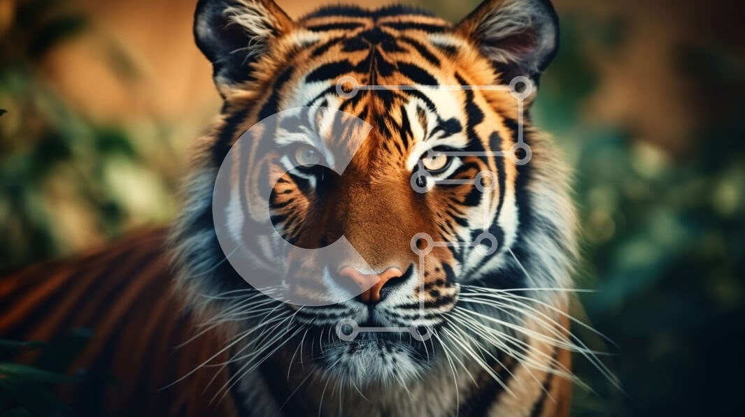 Intra Συλλεκτικό Ξύλινο Παζλ Plywood  4mm - Κοντινό πλάνο της ενήλικης τίγρης στο πράσινο φύλλωμα Σε Ξύλινο Κουτί - Διαστάσεις: 10x10 cm – 25 κομμάτια