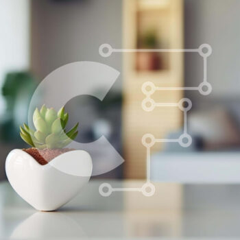 Intra Συλλεκτικό Ξύλινο Παζλ Plywood  4mm - Λευκή γλάστρα φυτών σε σχήμα καρδιάς σε τραπεζάκι σαλονιού στο ανοιχτό σαλόνι Σε Ξύλινο Κουτί - Διαστάσεις Puzzle: 10x10 cm – 25 κομμάτια - Image 1