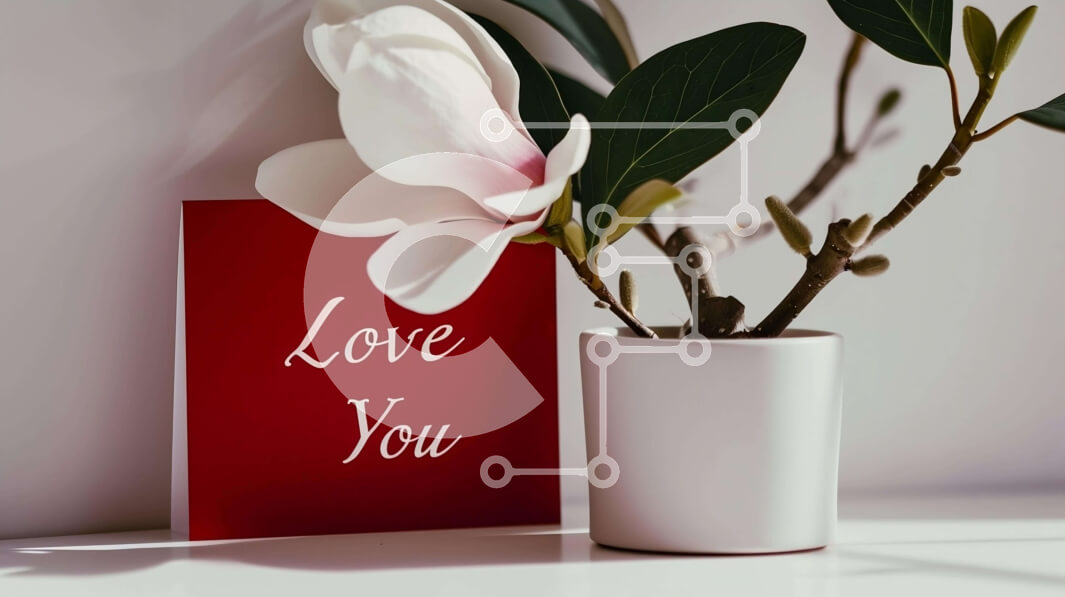 Intra Συλλεκτικό Ξύλινο Παζλ Plywood  4mm - Κόκκινη κάρτα με μήνυμα «Love You» και Λευκή γλάστρα Σε Ξύλινο Κουτί - Διαστάσεις: 10x10 cm – 25 κομμάτια