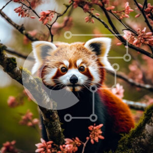 Intra Συλλεκτικό Ξύλινο Παζλ Plywood  4mm - Αξιολάτρευτη εικόνα ενός κόκκινου Panda που κάθεται σε ένα κλαδί σε ένα ανθισμένο δέντρο Σε Ξύλινο Κουτί - Διαστάσεις: 10x10 cm – 25 κομμάτια