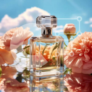 Intra Συλλεκτικό Ξύλινο Παζλ Plywood  4mm - Όμορφη εικόνα του ροζ μπουκαλιού αρώματος με τριαντάφυλλα Σε Ξύλινο Κουτί - Διαστάσεις Puzzle: 10x10 cm – 25 κομμάτια