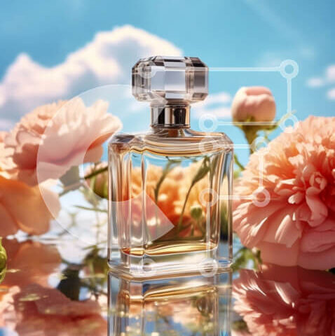 Intra Συλλεκτικό Ξύλινο Παζλ Plywood 4mm - Όμορφη εικόνα του ροζ μπουκαλιού αρώματος με τριαντάφυλλα Σε Ξύλινο Κουτί - Διαστάσεις Puzzle: 10x10 cm – 25 κομμάτια - Image 1