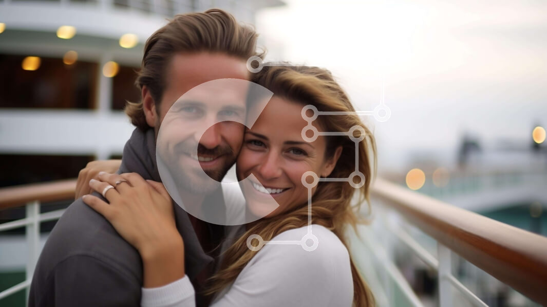 Intra Συλλεκτικό Ξύλινο Παζλ Plywood  4mm - Ζευγάρι αγκαλιάζεται σε κατάστρωμα κρουαζιερόπλοιων Σε Ξύλινο Κουτί - Διαστάσεις Puzzle: 10x10 cm – 25 κομμάτια