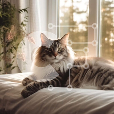 Intra Συλλεκτικό Ξύλινο Παζλ Plywood  4mm - Ειρηνική εικόνα μιας γάτας που χαλαρώνει σε ένα κρεβάτι και κοιτάζει έξω από το παράθυρο Σε Ξύλινο Κουτί - Διαστάσεις: 10x10 cm – 25 κομμάτια - Image 1