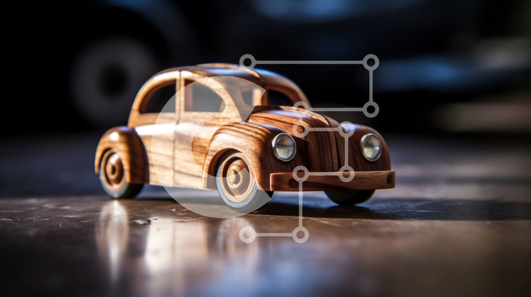 Intra Συλλεκτικό Ξύλινο Παζλ Plywood  4mm - Ρουστίκ ξύλινο αυτοκίνητο παιχνιδιών σε γυαλισμένη πέτρινη επιφάνεια Σε Ξύλινο Κουτί - Διαστάσεις: 10x10 cm – 25 κομμάτια