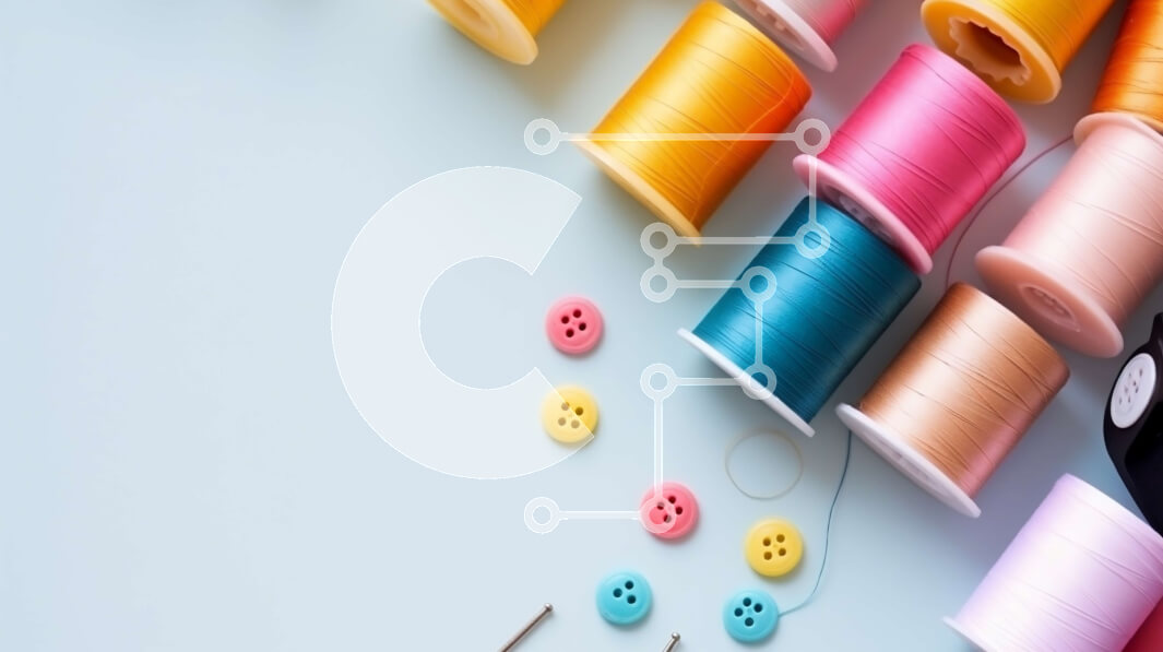 Intra Συλλεκτικό Ξύλινο Παζλ Plywood  4mm - Πολύχρωμα καρούλια νημάτων σε μπλε φόντο Σε Ξύλινο Κουτί - Διαστάσεις Puzzle: 10x10 cm – 25 κομμάτια