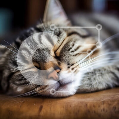 Intra Συλλεκτικό Ξύλινο Παζλ Plywood  4mm - Όμορφη κοντινή εικόνα μιας γάτας που κοιμάται Σε Ξύλινο Κουτί - Διαστάσεις: 10x10 cm – 25 κομμάτια - Image 1