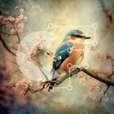 Intra Συλλεκτικό Ξύλινο Παζλ Plywood  4mm - Όμορφη εικόνα ενός πολύχρωμου πουλιού σε ένα λουλουδάτο κλαδί Σε Ξύλινο Κουτί - Διαστάσεις: 10x10 cm – 25 κομμάτια - Image 1