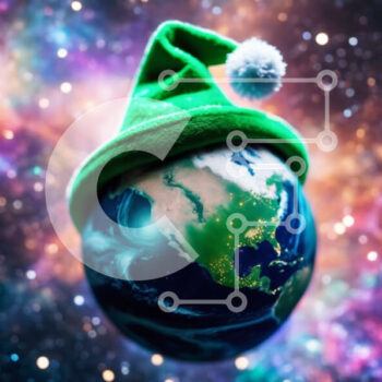 Intra Συλλεκτικό Ξύλινο Παζλ Plywood  4mm - Πράσινο καπέλο Άγιου Βασίλη στον πλανήτη Γη με αστέρια και νιφάδες χιονιού Σε Ξύλινο Κουτί - Διαστάσεις Puzzle: 10x10 cm – 25 κομμάτια - Image 1