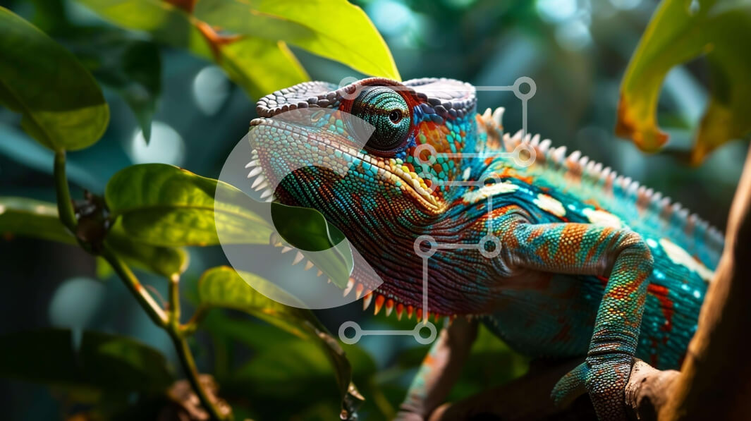 Intra Συλλεκτικό Ξύλινο Παζλ Plywood  4mm - Πολύχρωμο χαμαιλέοντας που κάθεται στο κλαδί Σε Ξύλινο Κουτί - Διαστάσεις: 10x10 cm – 25 κομμάτια