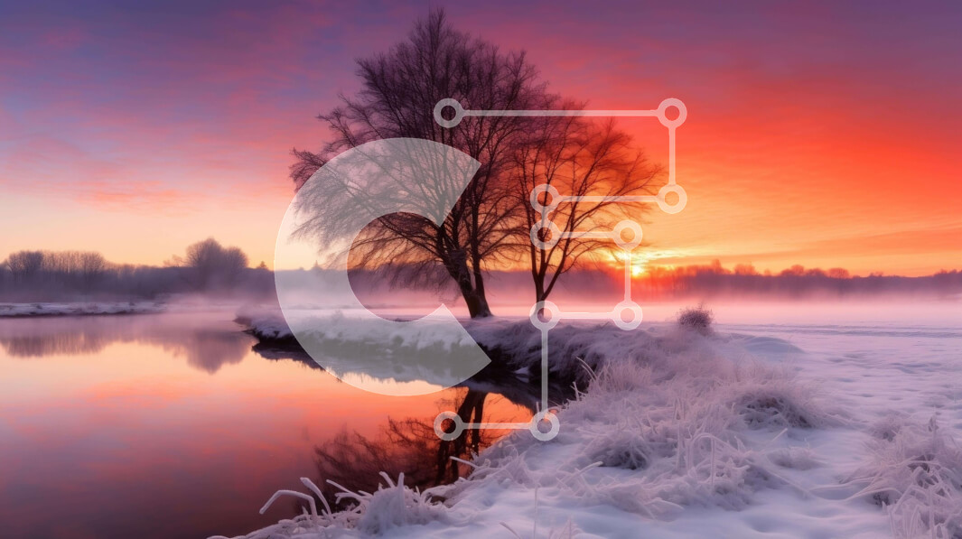 Intra Συλλεκτικό Ξύλινο Παζλ Plywood  4mm - Χιονισμένο τοπίο με ηλιοβασίλεμα Σε Ξύλινο Κουτί - Διαστάσεις: 10x10 cm – 25 κομμάτια