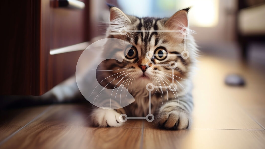 Intra Συλλεκτικό Ξύλινο Παζλ Plywood  4mm - Χαριτωμένο ριγέ γατάκι που κοιτάζει ψηλά στην κάμερα Σε Ξύλινο Κουτί - Διαστάσεις: 10x10 cm – 25 κομμάτια