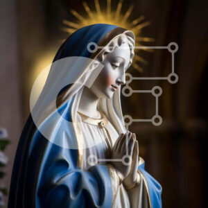 Intra Συλλεκτικό Ξύλινο Παζλ Plywood  4mm - Γαλανόλευκο άγαλμα της Παναγίας στην προσευχή Σε Ξύλινο Κουτί - Διαστάσεις Puzzle: 10x10 cm – 25 κομμάτια