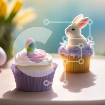 Intra Συλλεκτικό Ξύλινο Παζλ Plywood  4mm - Cupcakes με θέμα το Πάσχα με ειδώλιο λαγουδάκι και αυγό Σε Ξύλινο Κουτί - Διαστάσεις Puzzle: 10x10 cm – 25 κομμάτια - Image 1