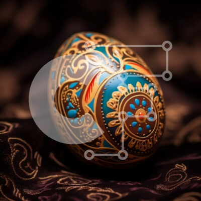 Intra Συλλεκτικό Ξύλινο Παζλ Plywood  4mm - Όμορφη εικόνα ενός διακοσμημένου αυγού του Πάσχα σε μαύρο φόντο Σε Ξύλινο Κουτί - Διαστάσεις: 10x10 cm – 25 κομμάτια - Image 1