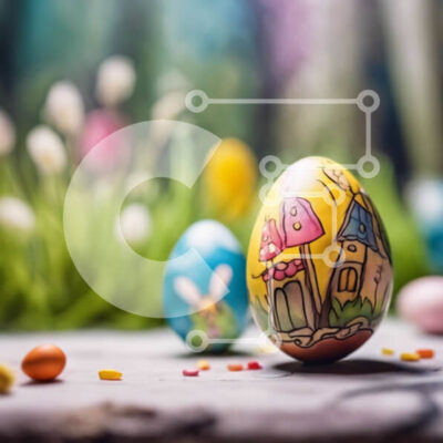 Intra Συλλεκτικό Ξύλινο Παζλ Plywood  4mm - Διακοσμημένα Πασχαλινά αυγά σε ξύλινο τραπέζι με πολύχρωμα λουλούδια και χόρτα Σε Ξύλινο Κουτί - Διαστάσεις: 10x10 cm – 25 κομμάτια - Image 1