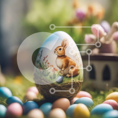 Intra Συλλεκτικό Ξύλινο Παζλ Plywood  4mm - Πασχαλινό αυγό με βαμμένο λαγουδάκι και πολύχρωμα αυγά και λουλούδια Σε Ξύλινο Κουτί - Διαστάσεις: 10x10 cm – 25 κομμάτια - Image 1