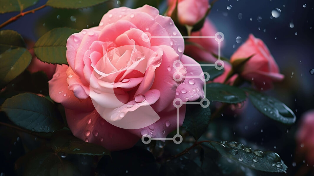 Intra Συλλεκτικό Ξύλινο Παζλ Plywood  4mm - Ροζ τριαντάφυλλο στη βροχή με σταγόνες νερού Σε Ξύλινο Κουτί - Διαστάσεις: 10x10 cm – 25 κομμάτια